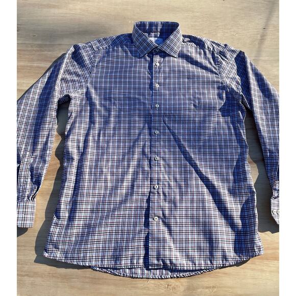 ETON CONTEMPORARY Shirt Check Long Sleeve Casual Men's Blue/Brown‎ SIZE 17 1/2" - Picture 2 of 6